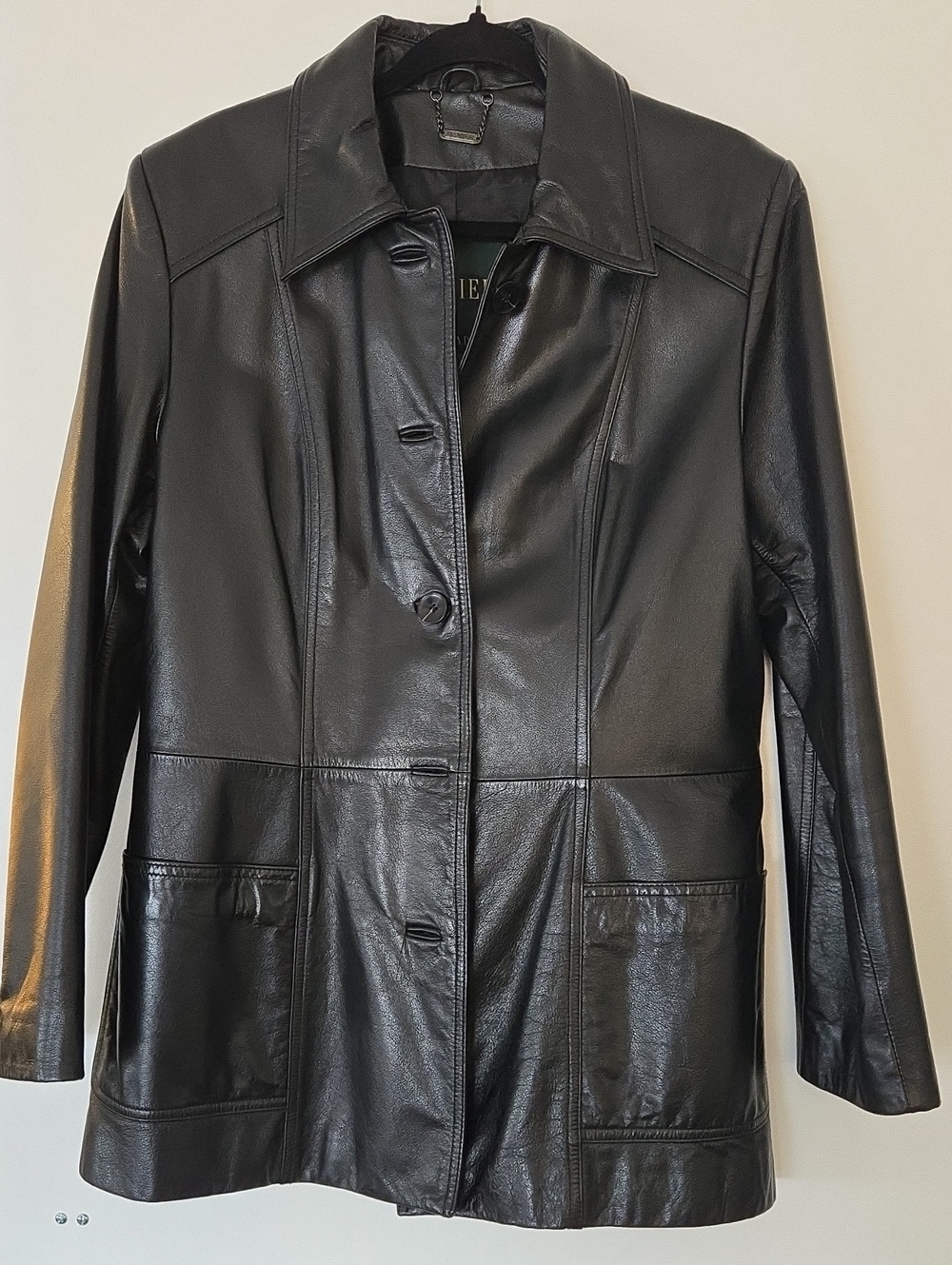 Danier Black Leather Button-Front Coat